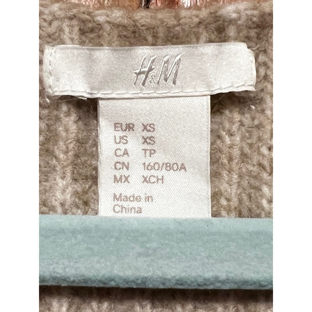 H&M XS‎ Beige V-Neck Long Sleeve Knit Sweater Wool Blend Casual Pullover Top - Picture 4 of 8